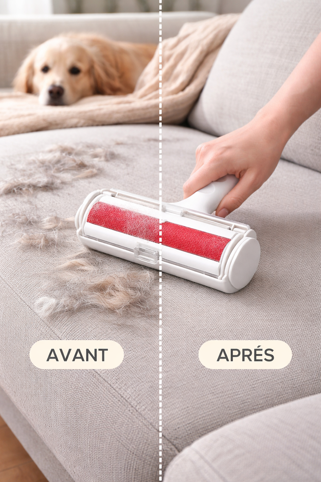 Rouleau Anti-Poils Réutilisable – Enlève Instantanément les Poils de Chien & Chat